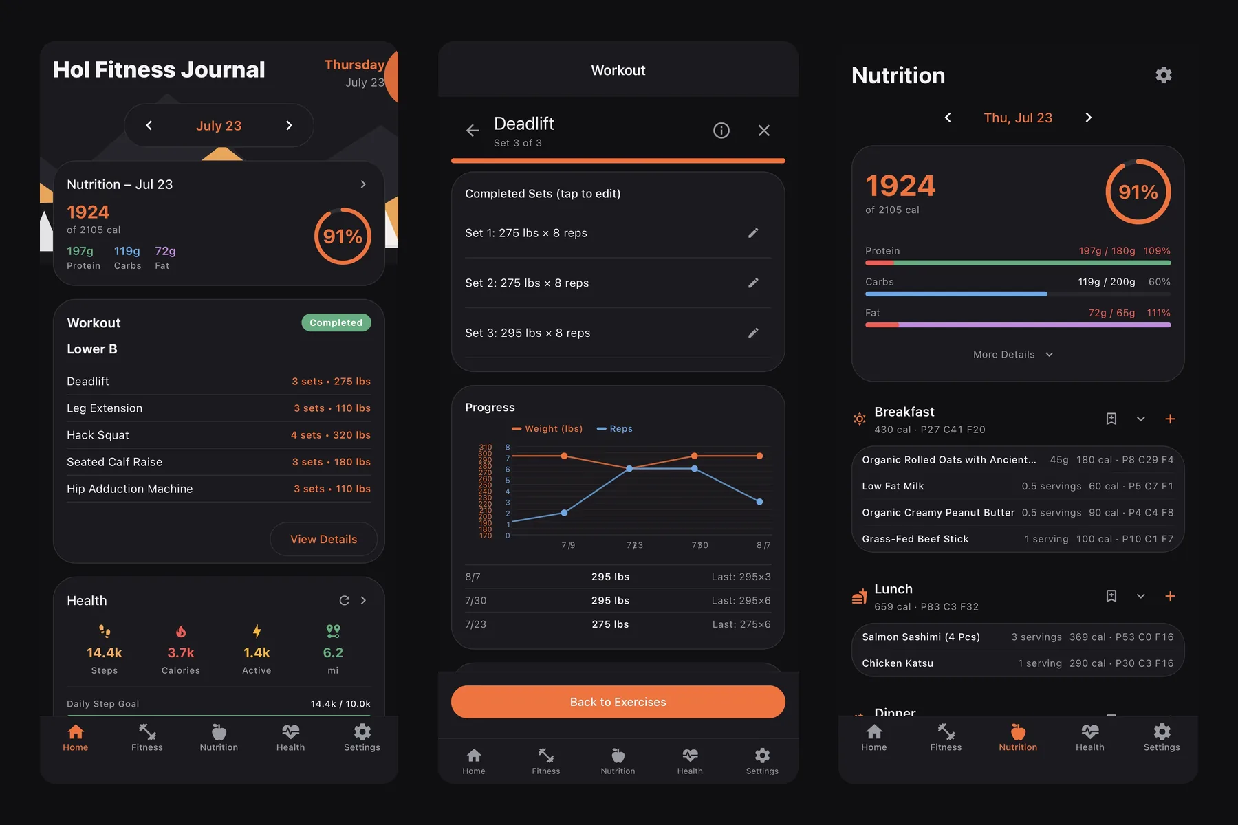 Screenshot of hol fitness journal