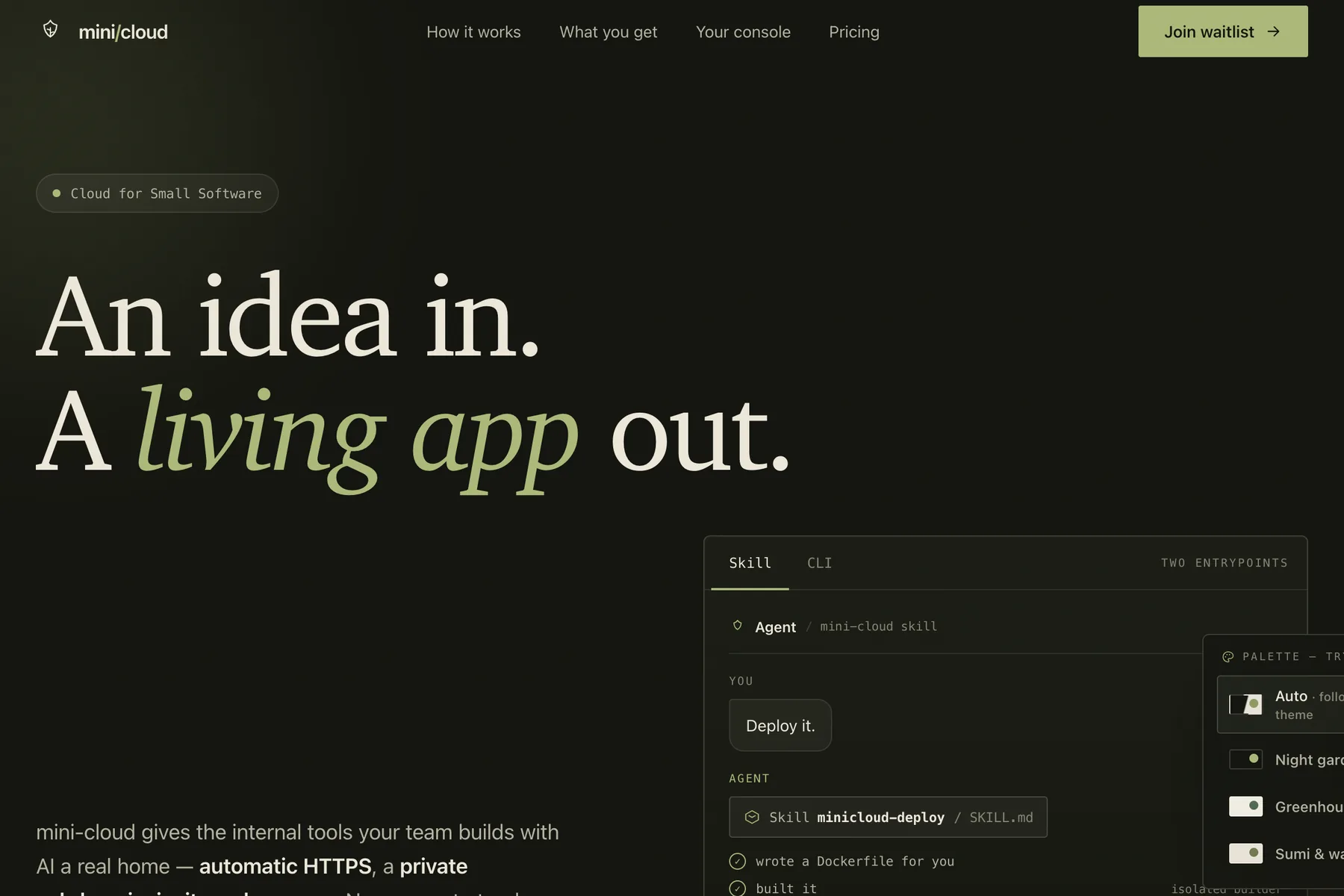 Screenshot of mini-cloud